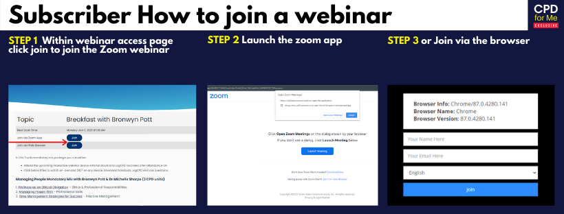 CPDforMe FAQs Subscriber - How to join a webinar