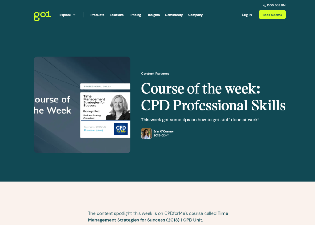 CPD for Me - Course of the week For professional Skills- Go1