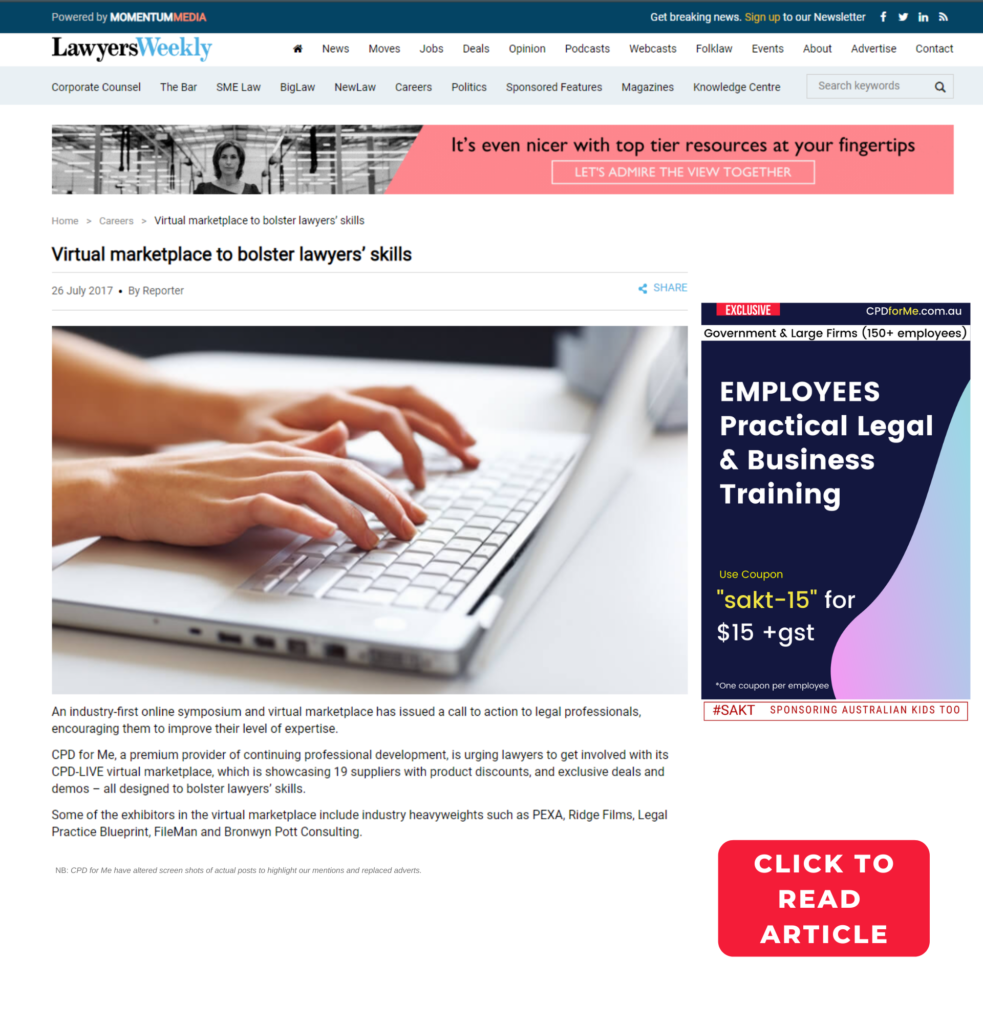 CPDforMe in lawyers weekly - Virtual marketplace to bolster lawyers’ skills