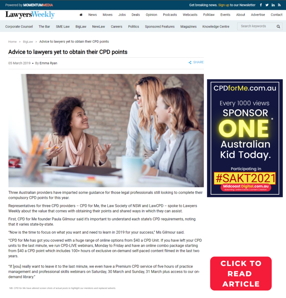 CPDforMe in lawyersweekly -Advice to those yet to complete their CPD points n2