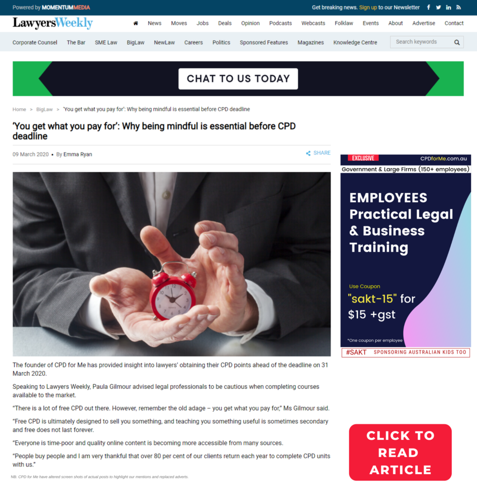 CPDforMe in lawyersweekly - You get what you pay for